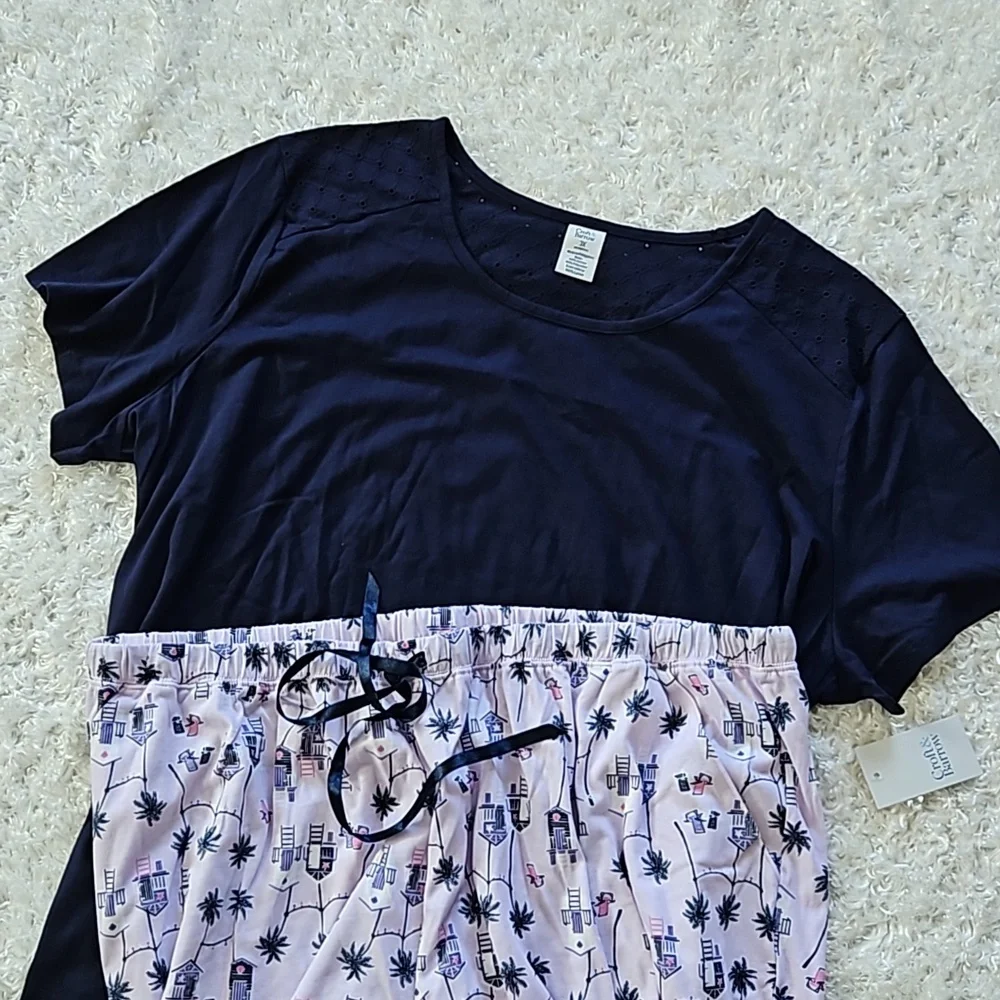 Pajama loungewear set With Eyelet Embroideries